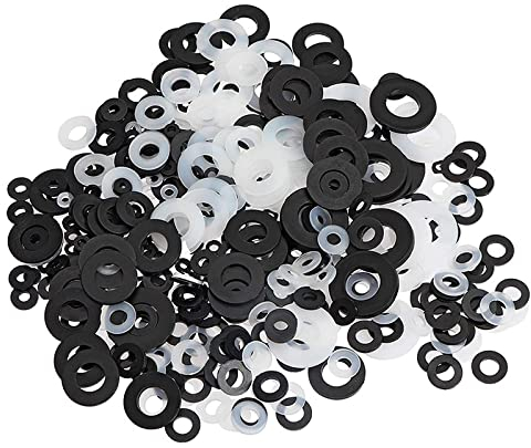 Cfty Sicherungsscheibe Waschmaschinen-Plastik-Flachwaschmaschinen-Sortiments-Set M2-M12. Nylon-Siegel Schwarzweiß (870 Stück)