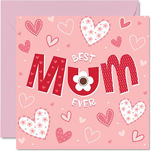 Stuff4 Geburtstagskarte für Mama, Best Mum Ever | Cartoon-Liebesherz, Happy Birthday, Muttertagskarte von Sohn, Tochter, 145 mm x 145 mm, Mama