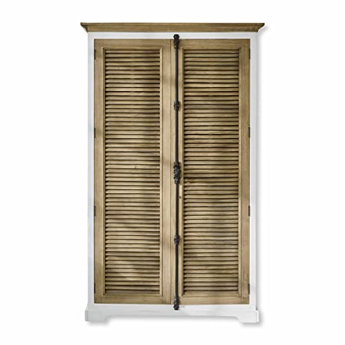 Loberon Schrank Comtois, schickes Design im französischen Landhausstil, Türen mit stilvoller Lamellenstruktur, widerstandsfähiges & pflegeleicht, Aufbewahrung, Mangoholz, Eisen, braun/weiß