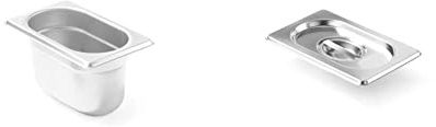Hendi Gastronormbehälter, 0, 6L, GN 1/9, 176X108X(H) 65Mm, Edelstahl & Gastronorm Deckel, für Gastronormbehälter, Temperaturbeständig von -40° bis 300°, Stapelbar, GN 1/9, 176x108 mm, Edelstahl