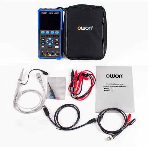 YuqiaoTime HDS200 Series Digital Oscilloscope, 2CH Handheld Oscilloscope+Multimeter 2 in one 3.5 inch USB True RMS Test (HDS242 2CH 40M)