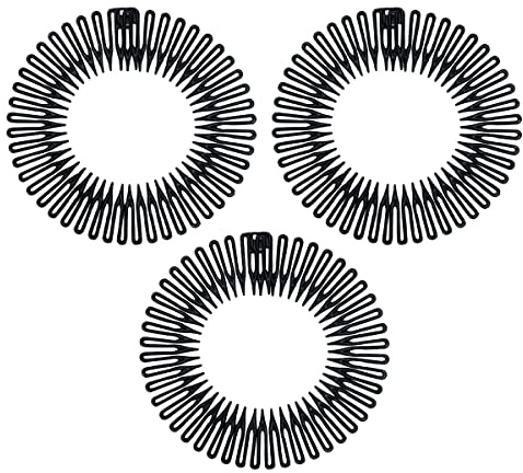 Jagowa Flexi-Kamm, Flexiband, Zick-Zack-Stirnbänder, Stretch-Haarkamm, schwarze Spinne, Haarband, Griff, Kreiskamm für Damen und Mädchen, 3 Stück