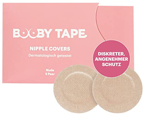 Booby Tape – Nippelpads selbstklebend – Nipple Covers für den einmaligen Gebrauch – unsichtbare Nippelabdeckung – Brustwarzen Abdeckung Ultra dünn (5 Paar | Nude | Ø 5 cm)