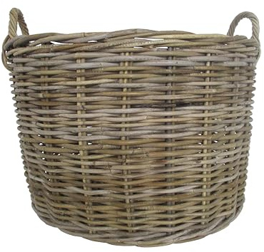 cesto porta legna vimini rotondo cm 57x40 H con manico cm 46 intreccio in robusto giunco le misure non comprendono i manici