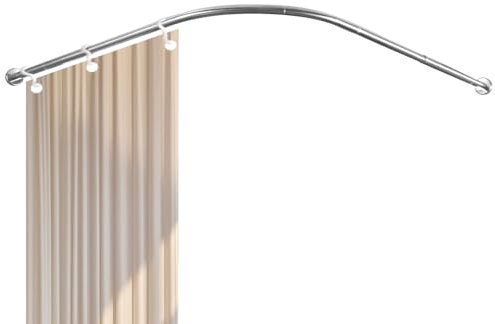 Hershii Adjustable Curved Shower Curtain Rod Wall Mounted L-Shaped Bathroom Corner Curtain Hanger Pole Bath Metal Shower Rail Bar (35.43-51.18) x (35.43-51.18) Inch, Drilling to Install