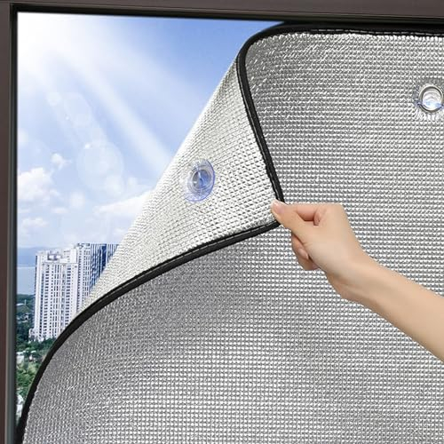 Sonnenschutz Wärmedämmung Dämmfolie Doppelte Aluminium Isolierfolie UV-Schutz Selbstklebend Sichtschutzfolie für Fenster,Mit Saugnapf Verdunkelungsfolie (75x100cm/30x39in)