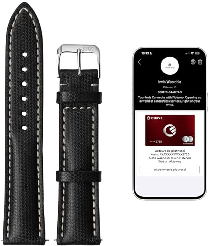 INVIS Smartstrap NEXT Schwarz 20 mm – Uhrenarmband mit NFC-Kontaktloszahlung | Ballistisches Nylon | Zertifiziert von Mastercard & Visa | Länge: 114/82 mm