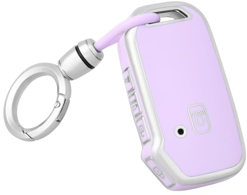 OFF WE GO for Kia Key Fob Cover with Keychain, TPU Protector Key Fob Case Shell for Kia Ceed Cerato Forte NIRO Seltos Sorento Soul Sportage Telluride Smart Keyless Remote Key (Silver Purple)