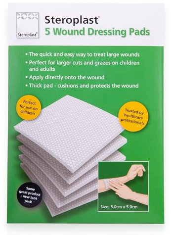 Steroplast Steropad Non-Adhesive Double-Sided Wound Pads | 5 Wound Pads | 5cm x 5cm | Low Adherent & Highly-Absorbent Sterile Dressing