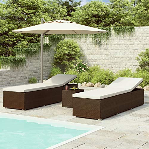 ZEYUAN 3-TLG. Garten-Sonnenliegen mit Teetisch Poly Rattan Braun, Gartenliege, Liegestuhl, Sonnenstuhl, Sonneninsel Outdoor, Liegen, Gartenmöbel, Bäderliege, Relaxliege - 3057663