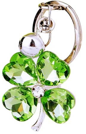 WJRQD Porte-Clés Trèfle à Quatre Feuilles, Porte-Bonheur Feuille Verte Nature Pendentif, pour Porte-Monnaie