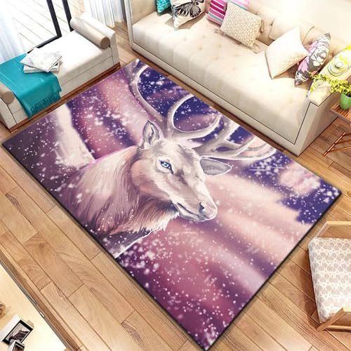 Kind Teppich 160 X 200 cm / 62.99 X 78.74, Schlafzimmer Teppich, 3D Teppiche Wohnzimmer Teppiche Weich rutschfest Teppich Für Wohnzimmer Schlafzimmer Bettvorleger Elch Waldhirsch Tier -5P9R2D8U3S5O