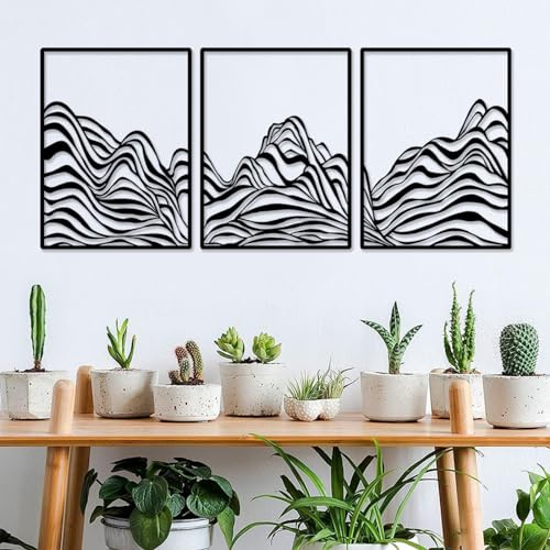 Pduoduo Moderne minimalistische Linie Metall Berg Wandkunst Dekor, abstrakte Bergkette nach Hause Dekor, Berg rustikalen Metall hängenden Zeichen (W:53inch, H:23.6inch)