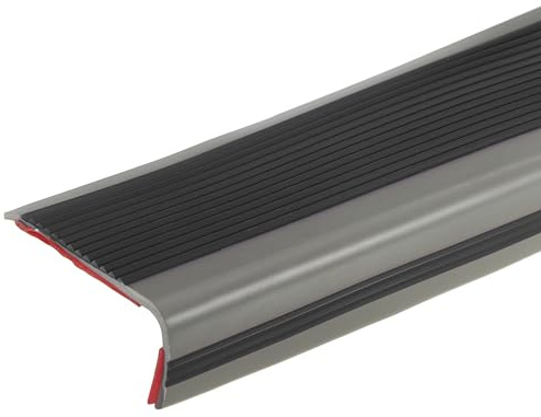 QUARKZMAN 3.2ft Treppenkantenprofil, 3mm PVC Selbstklebender Treppenkanten-Schutz L-Form Treppenabschluss Treppenstufenkantenverkleidung für den Außen- und Innenbereich, Schwarz/Grau.