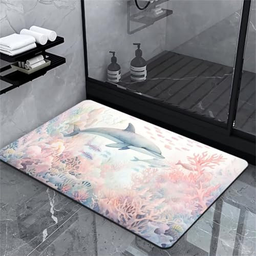 Badezimmerteppich, Badematte Rutschfest Badematte Stein, Badteppich Badvorleger Rutschfest Waschbar, Badematten Bad Teppich Badezimmer Teppiche, Bathroom Bath Mat, Badematte Maritime Teppich 90x150cm