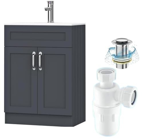BELOFAY 500mm Under Sink Bathroom Cabinet Floor Standing Storage Cupboard Basin Unit, 500mm Vanity Unit Basin, Waste and Trap, Tap not Included (Crawley Grey)