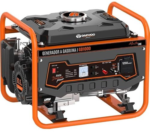 Daewoo Generador Eléctrico Gasolina GD1000-1.000 W Máx, 0,85 kW Nominal, Motor 93,5 cc, Depósito 6 L, Sensor de Aceite, 65 dB, Monofásico 700.100