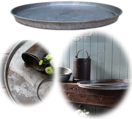 LS-LebenStil XL Vintage Metall Serviertablett Dehli - 42cm - Eisen Rund - Zinktablett Deko-Tablett Küchentablett Frühstückstablett Kerzen-Teller Kerzentablett Teetablett Geschirr Getränke