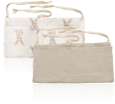 Babybett Organizer, 2 Stück Bett Organizer Kinderbett mit 2 Taschen Baby Kinderzimmer Organizer Verstellbarer Windel Caddy Hängeorganizer Betttasche Spielzeugtasche