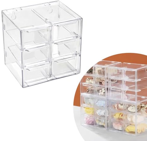 Caja de Almacenamiento de Escritorio, Mini Caja Organizadora con 6 Cajones, Pequeñas Cajoneras Plastico Almacenaje, Transparente Cajones Extraíbles Organizador para Almacenar Cosméticos Joyería