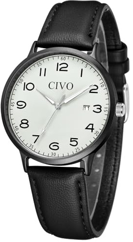 CIVO Damenuhr Lederarmband Armbanduhr Damen: Vintage Schwarz Uhren Damen Datum Elegant - Minimalistische Design Uhr Analog Klassisch Geschenke für Frauen Studenten