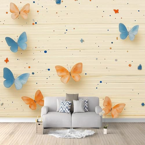 Fototapete 300 x 210 cm Benutzerdefinierte Größe Wandbilder Verträumt Schmetterling Punkte Vliestapete Wandkunst Wandposter Schlafzimmer Wohnzimmer Büro Flur Restaurant Cafe Dekoration Orange Blau