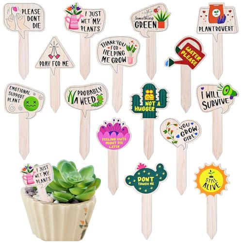 15 Pezzi Etichette per Piante da Giardino, Marcatori di Piante in Legno, T Tipo Etichette da Giardino, Etichette per Piante in Legno Cartellini per Piante in Vaso, Fiori, Semi di Ortaggi e Giardini