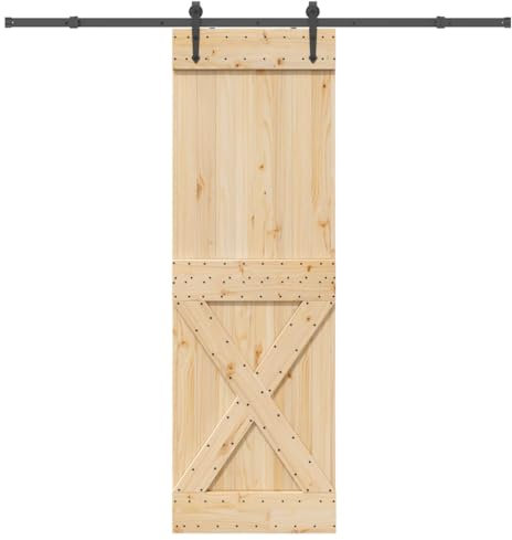 vidaXL Schiebetür mit Beschlag 70x210 cm Massivholz Kiefer, Innentür, Holzschiebetür, Scheunentür, Innenschiebetür, Holz Schiebetür, Innenscheunentür
