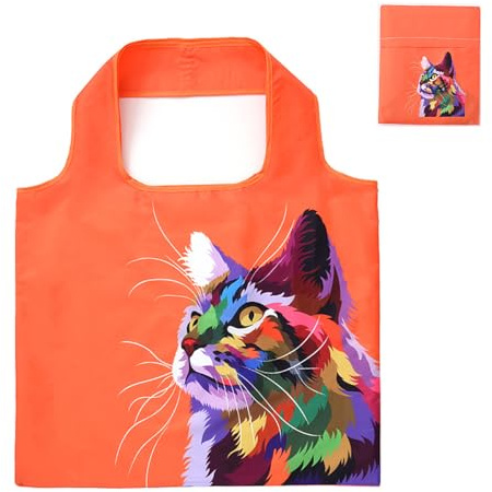 Lin’s Liliana große Einkauftasche faltbar 50x40cm, Handtasche mit Tierdruck, wiederverwendbar reißfest Einkauftasche handlich leicht Tasche für Einkauf Reise Ausflug