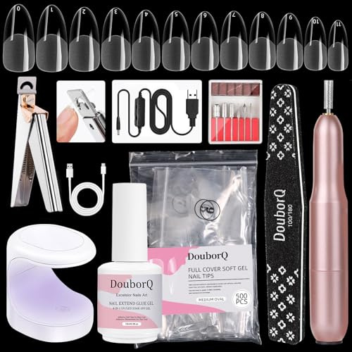 Major Dijit Gel X Kit de démarrage avec coupe-ongles, gel 4 en 1 (14,2 g), 500 pointes ovales (M), lampe UV et accessoires pour extensions d'ongles et nail art