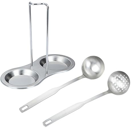 MOTHNUR 1satz Edelstahl Suppenlöffel Mit Für Heiße Töpfe Teiliges Löffel Schöpflöffel Ständer Für Zuhause Und Buffet Spülmaschinengeeignet Ergonomisches Design Rostfrei Und