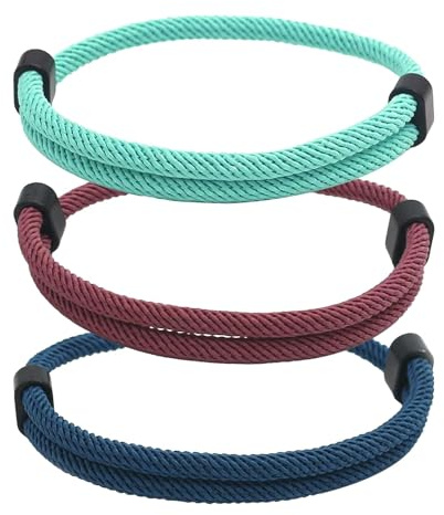 Bracelets pour Homme Style Surfeur, Bande de marin surfeur réglable pour Homme et Femme, Bracelet Paracorde Réglable pour les Activités de Plein Air, le Sport et les（Vin Rouge, Bleu Marine, Bleu Ciel）