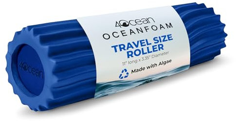 Oceanfoam x 4ocean Ripple Travel Foam Roller (Royal Blue) - Limited Edition Firm Mini Foam Roller for Physical Therapy, Deep Tissue Massage, Back Pain & Yoga - High Density & Textured (11 x 3.35)