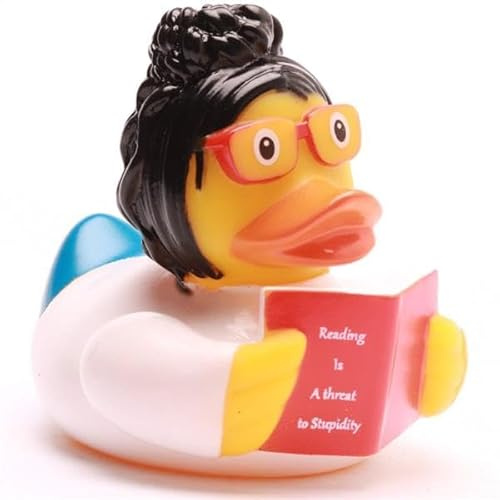 Duckshop I Badeente Leserin I Quietscheente I inkl. Quietscheentchen- Schlüsselanhänger im Set I Geschenk Leseratten I Präsent Sammler