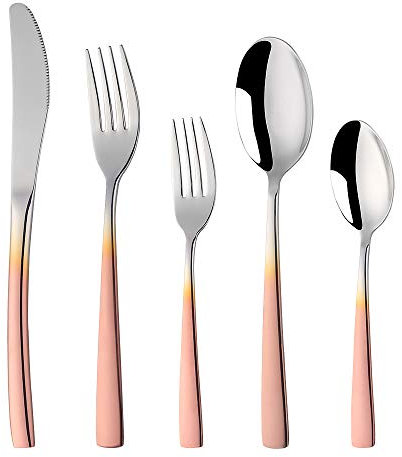 Ensemble de couverts de table, argenterie, manche en acier inoxydable, élégant ensemble de couverts en or rose dégradé, ensemble de couverts en acier inoxydable de 20 pièces pour couverts de