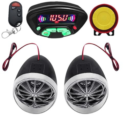 de radio sonoro para motocicleta impermeable con alarma, amplificador MP3 | Altavoz de motocicleta con control remoto, reproductor de música resistente con función antirrobo para viajes y