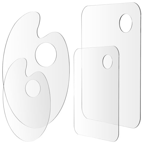 TIESOME Paquete de 4 paletas de pintura acrílica, 7.9 x 5.9 pulgadas, 5.9 x 3.9 pulgadas, paleta de mezcla transparente antiadherente con agujero para el pulgar, paleta ovalada grande y pequeña para