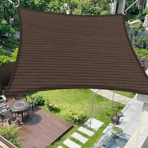 Vela Ombreggiante 3 x 4 m Rettangolare Protezione Solare Anti UV HDPE Traspirante Tenda da Sole Parasole con Fune per Giardino, Terrazza, Piscina (Personalizzabile), Marrone