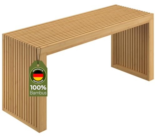 Bellamio Sava Sitzbank aus Bambus – stabile Holzbank Natur – Moderne Bank für Flur, Esszimmer, Schlafzimmer, Wohnzimmer, Badezimmer – Garderobenbank bis zu 250 kg belastbar – Bettbank 45x33x100 cm