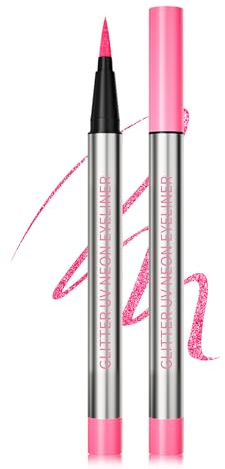 Rosa Glitter Flüssiger Eyeliner Wasserfest, UV Neon Liquid Eyeliner | Metallic Glitzer Bunt Langanhaltend, Einfache Anwendung und Hochpigmentierter, Trocknend Kreiert Definierte Linien,Vegan