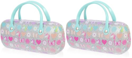 Ipetboom glasögonfodral barn flickor tecknat mönster PU glasögonlåda med handtag bärbar glasögonbehållare för solglasögon och glas 2 stycken 15 x 6,8 x 9,94 cm