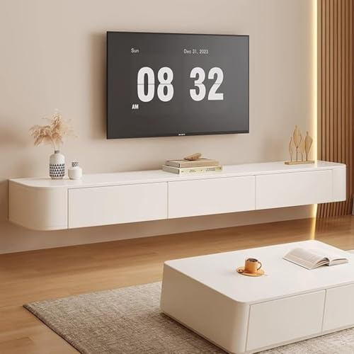 Moderno mobile mobile per TV da 140/160/180 cm, console multimediale a parete con ampi ripiani per soggiorno e camera da letto, elegante centro intrattenimento e mobile TV