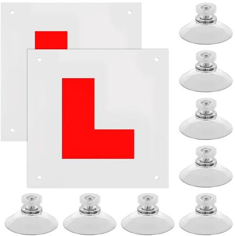 YUFFQOPC 2 Pack L Plates Magnetic, Learner Plates Magnetic with 8 M4 Suction Cups, Night Reflective, Waterproof, Easy to Use, Magnetic L Plates for for Learning Car, Van or Bus