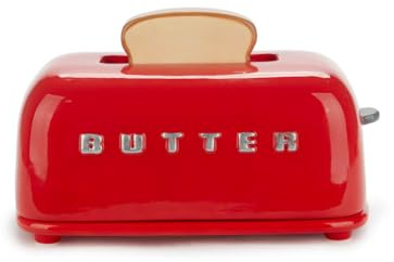 Balvi Mantequillera Toasty Color Rojo Diseño Retro Pintado a Mano Cerámica
