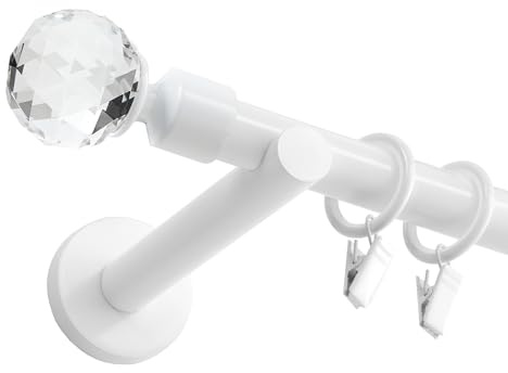 Fenster DEKOR - Gardinenstange Weiß - Gordijnroede 120 cm - Elegante Modern Vorhangstange - 1-läufig stange vorhang - Karniesabschluss wählbar - Vorhang Stangen Weiss Globe