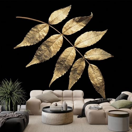 WHUOEUCO Papier Peint Panoramique 3D Feuilles artistiques noires 500x280 cm Papier Peint Intissé Tapisserie Poster Mural pour Salon Chambre Bureau Décoration Murale