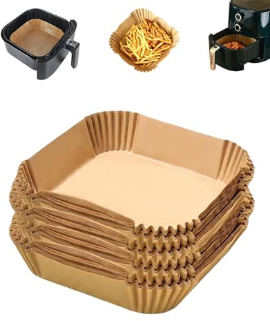 Fonyiunce 100 Stück Airfryer Backpapier Zubehör für Heißluftfritteuse Cosori Turbo Tower Pro&Smart Airfryer, 16 * 16 * 4.5cm, für Heißluftfritteuse,Mikrowelle（6L/3L）