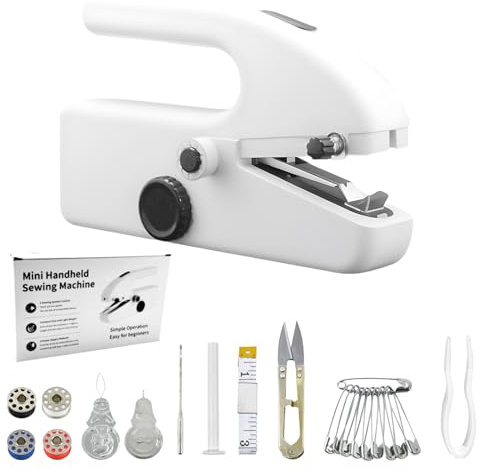 Máquina de coser a mano, mini máquina de coser eléctrica portátil con puntada rápida para principiantes y adultos, fácil de usar, adecuada para coser ropa, para viajes familiares y bricolaje (blanco)