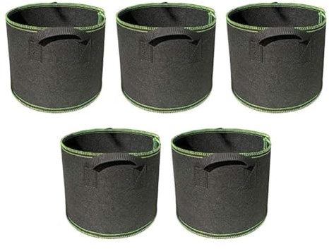 Grow Bags für Pflanzen - 5 Pack Vlies-Pflanzsäcke mit verstärkten Griffen, hervorragende Entwässerung und Belüftung für Gemüse, Blumen, Kräuter - Faltbare und waschbare Gartentöpfe in Grau und Grün