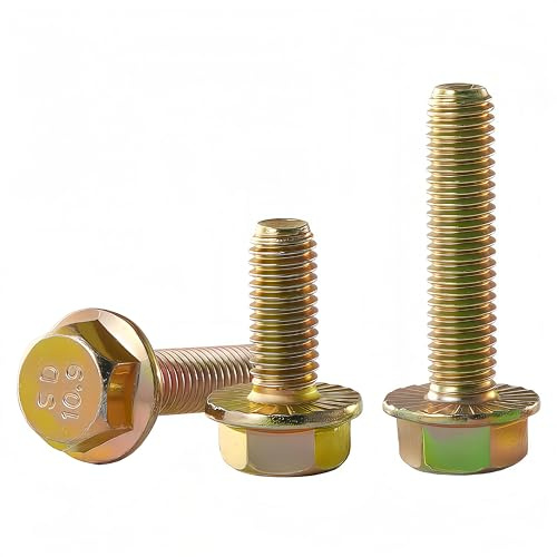 YIIFLY Tornillos hexagonales con brida M8x50 mm, rosca M8x1,25, acero aleado grado 10.9, zincado color, rosca completa, 10 unidades